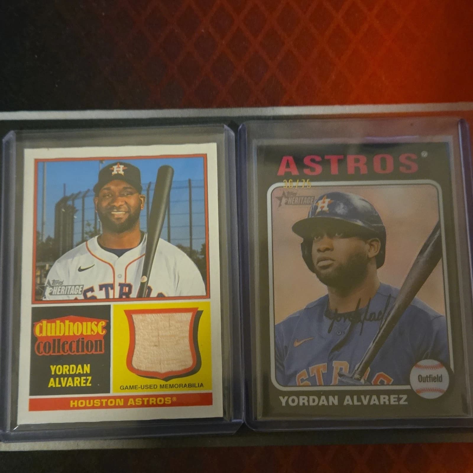 Yordan Alvarez TOPPS Heritage Pair 2024/2025. Relic And Black /75 Blk Parallel.